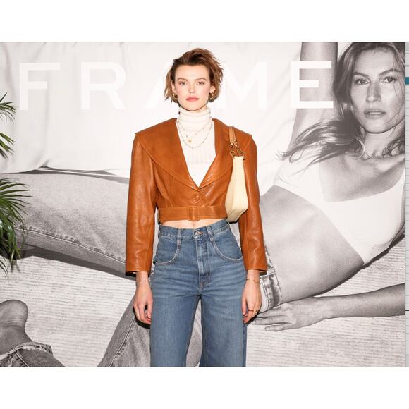 FRAME Cropped Pebbled Leather Belted Jacket - Picture 1 of 16